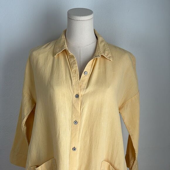 Pure Jill Linen Patch-pocket Shirtdress Size S Petite Yellow Button-Up Layering - Picture 11 of 12